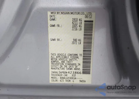 2013 Nissan Altima 2.5 Sv from USA, damaged, VIN 1N4AL3AP6DN423866